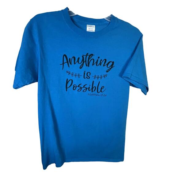 Blue Small t-shirt Scripture Matthew 19:26 Anything is Possible - Picture 1 of 4